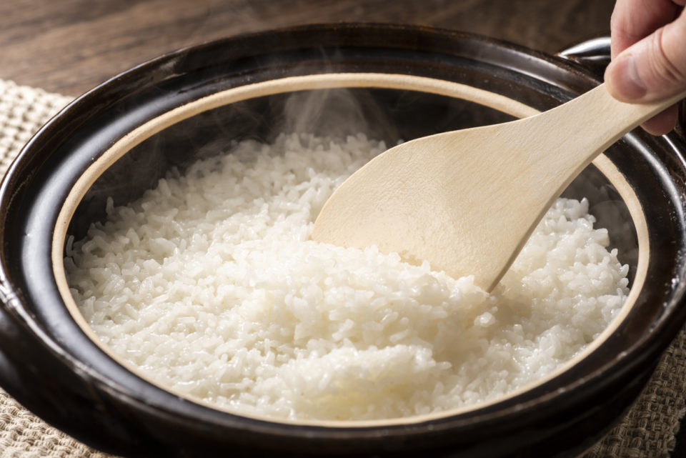 Cooked rice in a clay pot