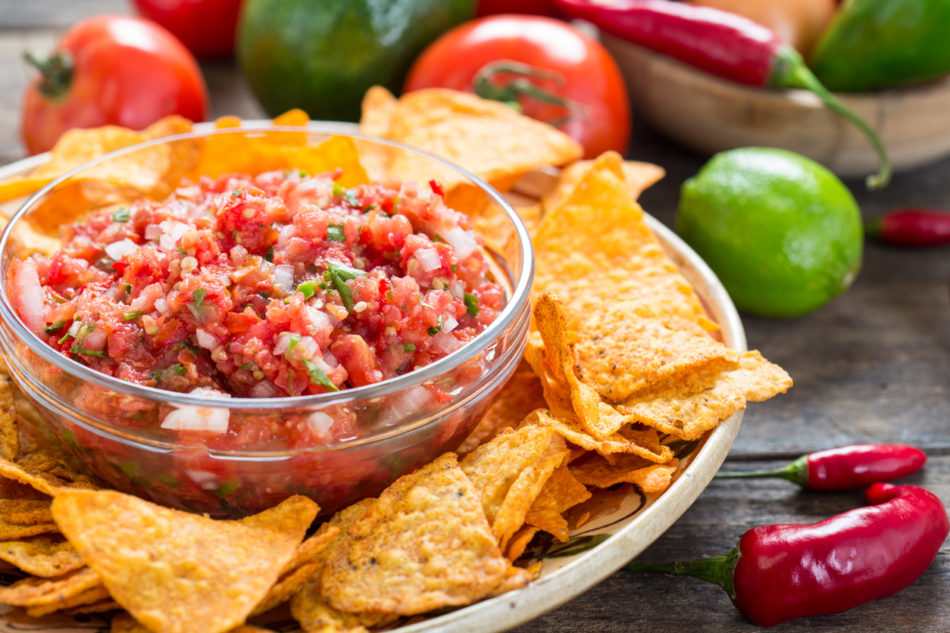 Salsa dip with tortilla chip