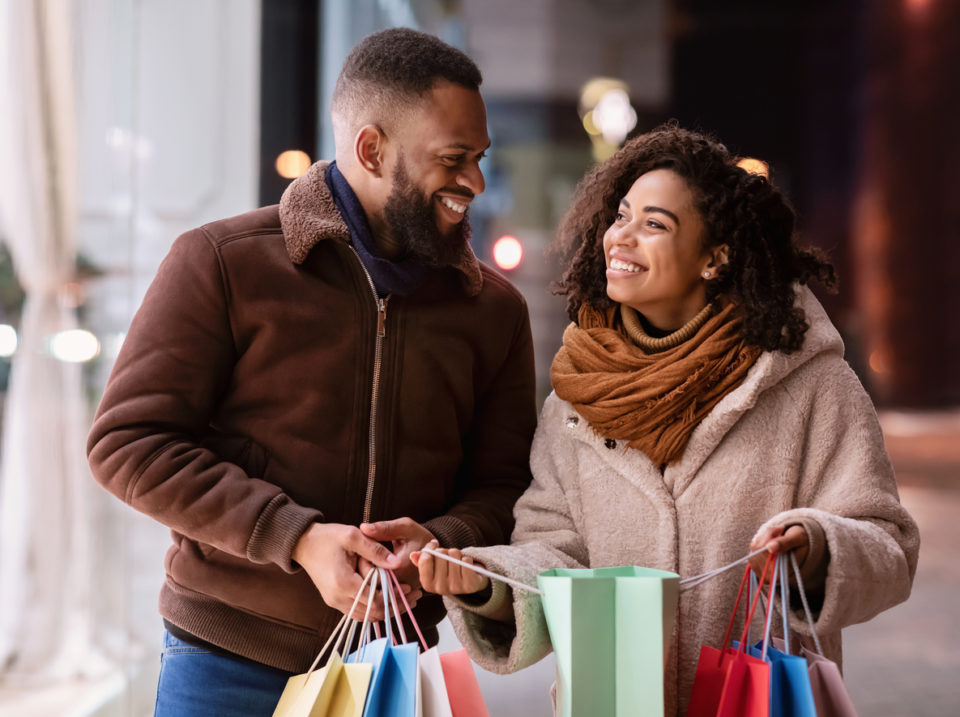 happy couple shopping together